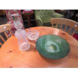 A Thistle crystal decanter, Gleneagles crystal bowl and modern peacock bowl (3)