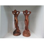 Two similar ceramic Art Deco/Art Nouveau style nude female figures, 28cm high