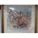 A pair of framed watercolours of horses, Suffolk Punch and Percheron, initialled to bottom right D.