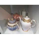 Two teapots and two coffee pots, Worcester, Royal Tuscan, Arthur Woods "Chintz" example (4)
