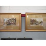 W. COLE: Two 19th Century watercolours of town street scenes, gilt framed and glazed, 17cm x 27cm
