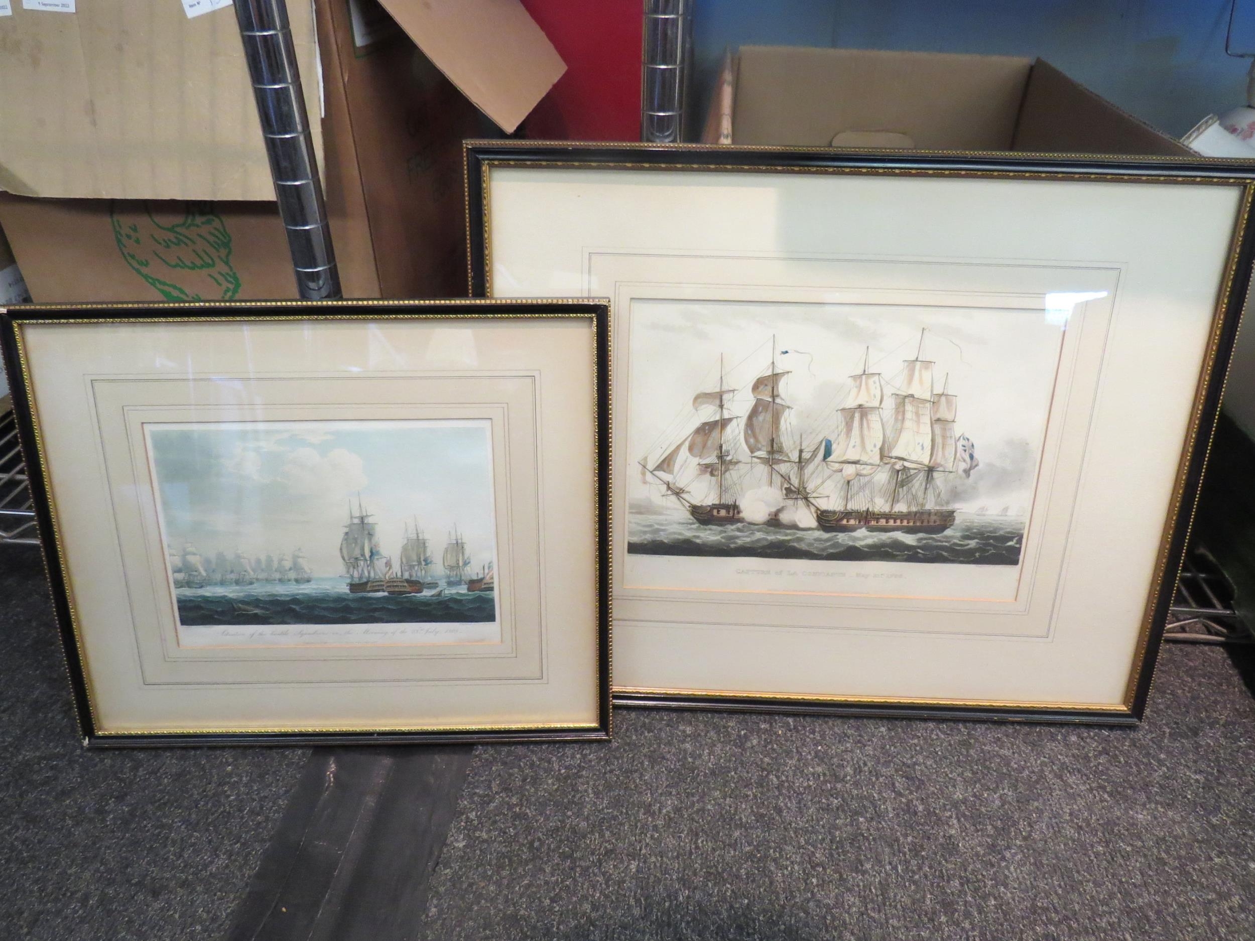 Two prints of seafaring senes, framed and glazed