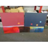 A pair of acrylics on canvas, abstracts titled Pilgrim I and II indistinctly signed verso and
