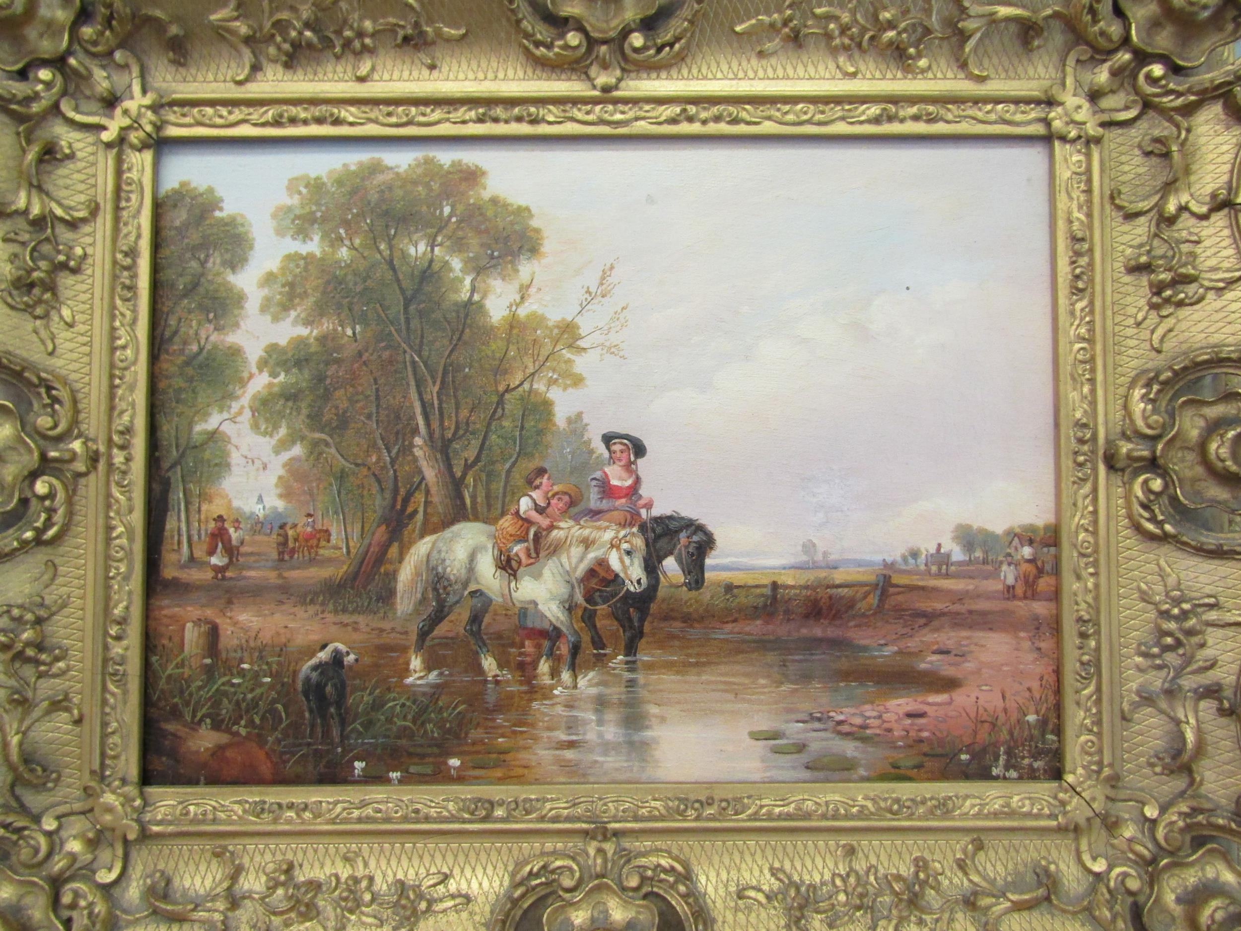 A modern furnishing oil painting on canvas in the 19th Century style, children on ponies crossing