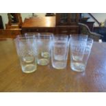 Nine similar Edwardian tumbler glasses with etched decoration