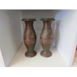 A pair of Indian brass painted vases, 25cm high (2)