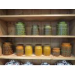 Eight various retro Hornsea storage jars with teak lids, some Heirloom pattern and three similar