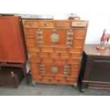 A Chinese chest on chest, drawer missing. 124cm x 84cm x 37cm