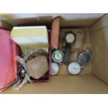 A box of pocket watches and bijouterie etc