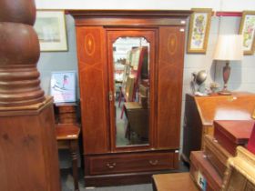 An Edwardian mirrored door wardrobe with under drawer. 201cm x 128cm x 49cm