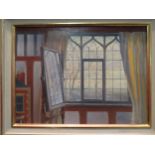 TIMOTHY EASTON BEDFIELD: An oil on canvas depicting mirror by panelled window, signed and dated 1990