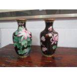 A pair of 20th Century cloisonne vases. 21cm high