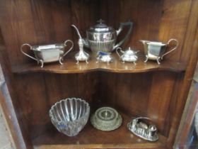 A matched three piece plated tea set, condiments, sardine dish and Villeroy & Boch bowl and other