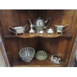 A matched three piece plated tea set, condiments, sardine dish and Villeroy & Boch bowl and other