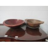 Two large wooden bowls and a dish (3)