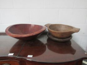 Two large wooden bowls and a dish (3)