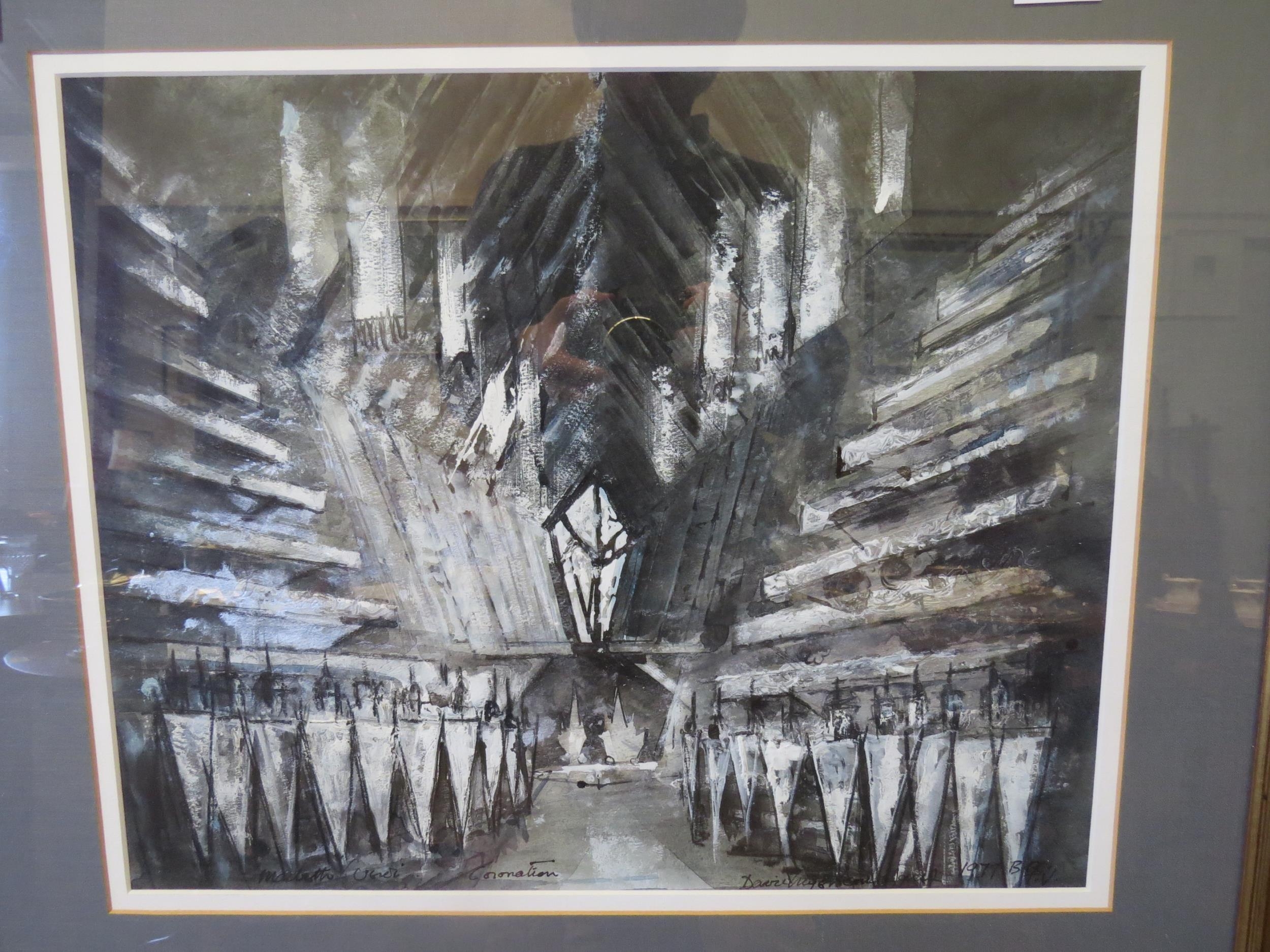 A mixed media entitled "Coronation", signed verso, framed and glazed, 39cm x 48cm