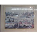 A Lowry print, framed and glazed, 45cm x 60cm