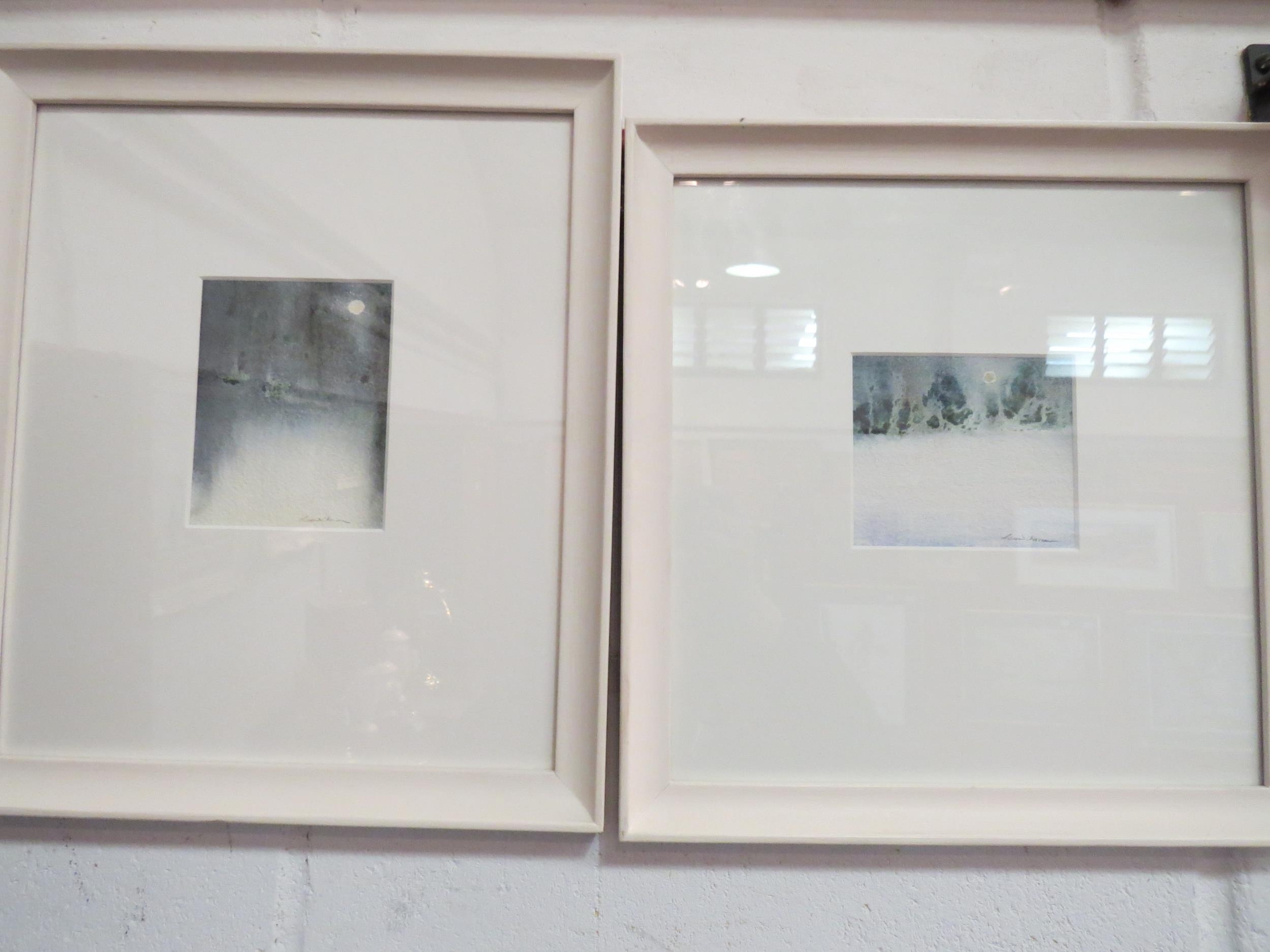 LOUISE CHAVANNES: Two watercolours entitled 'Winter Moon I and II' both pencil signed, framed and