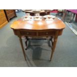 A reproduction yew wood console table, twin drawers, 73cm high x 80cm wide x 34cm deep