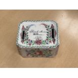 A Victorian ceramic money box, hand painted canted rectangular form, twin slots, Sarah Ann Wilson
