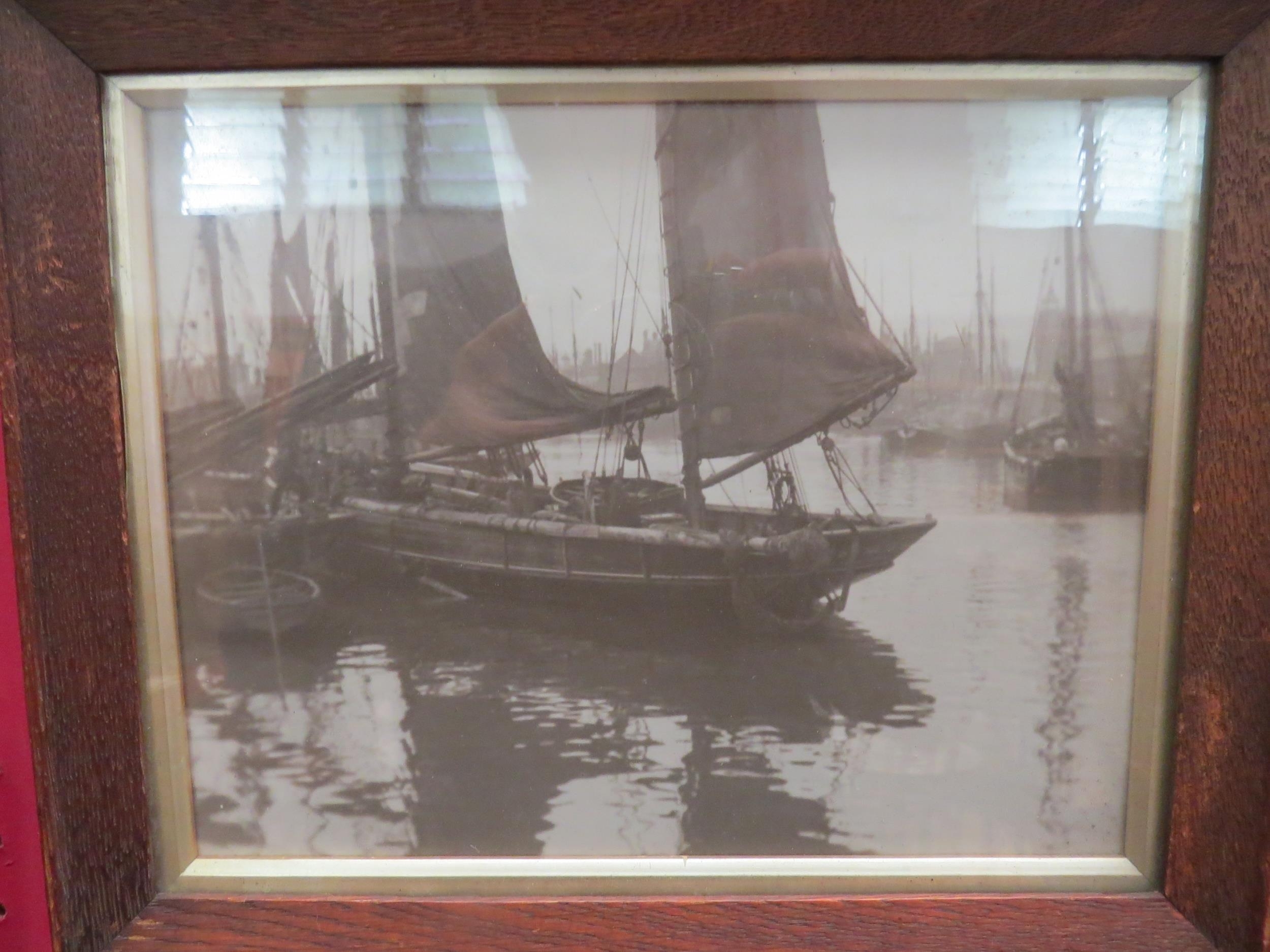 A pair of oak framed vintage photographs of Lowestoft pier and harbour, 18cm x 23cm image sizes - Image 3 of 3