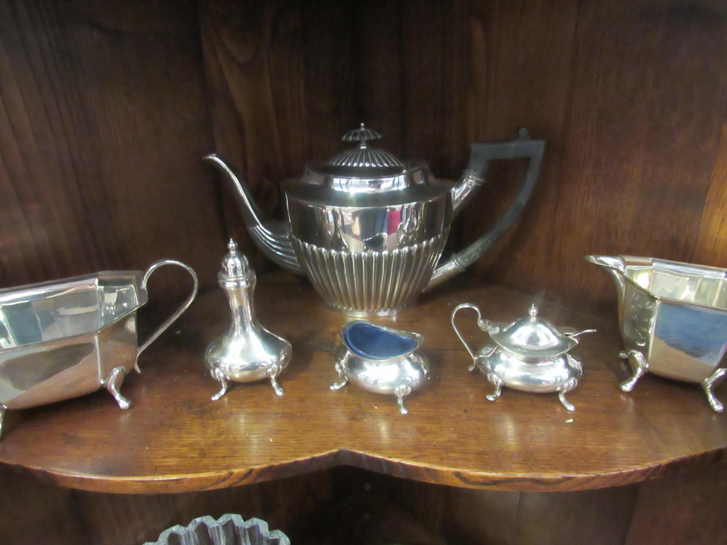 A matched three piece plated tea set, condiments, sardine dish and Villeroy & Boch bowl and other - Image 2 of 3