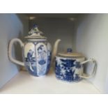 A Chinese export ware Canton teapot decorated with typical blue and white scenes in a Georgian