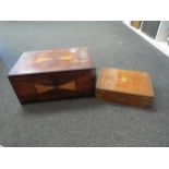 A 19th Century marquetry sewing/bijouterie box together with a brass banded trinket box (2)