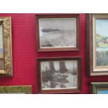 A pair of oak framed vintage photographs of Lowestoft pier and harbour, 18cm x 23cm image sizes