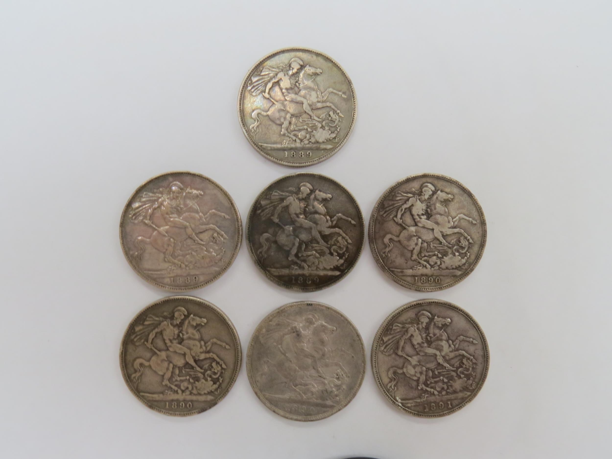 Victoria (1837-1901): Seven 1889/90 Jubilee head crowns, all poor - F grades - Image 2 of 2