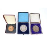 Three cased medallions including The Barton School, Wisbech for Arithmetic, Magistrates medal of