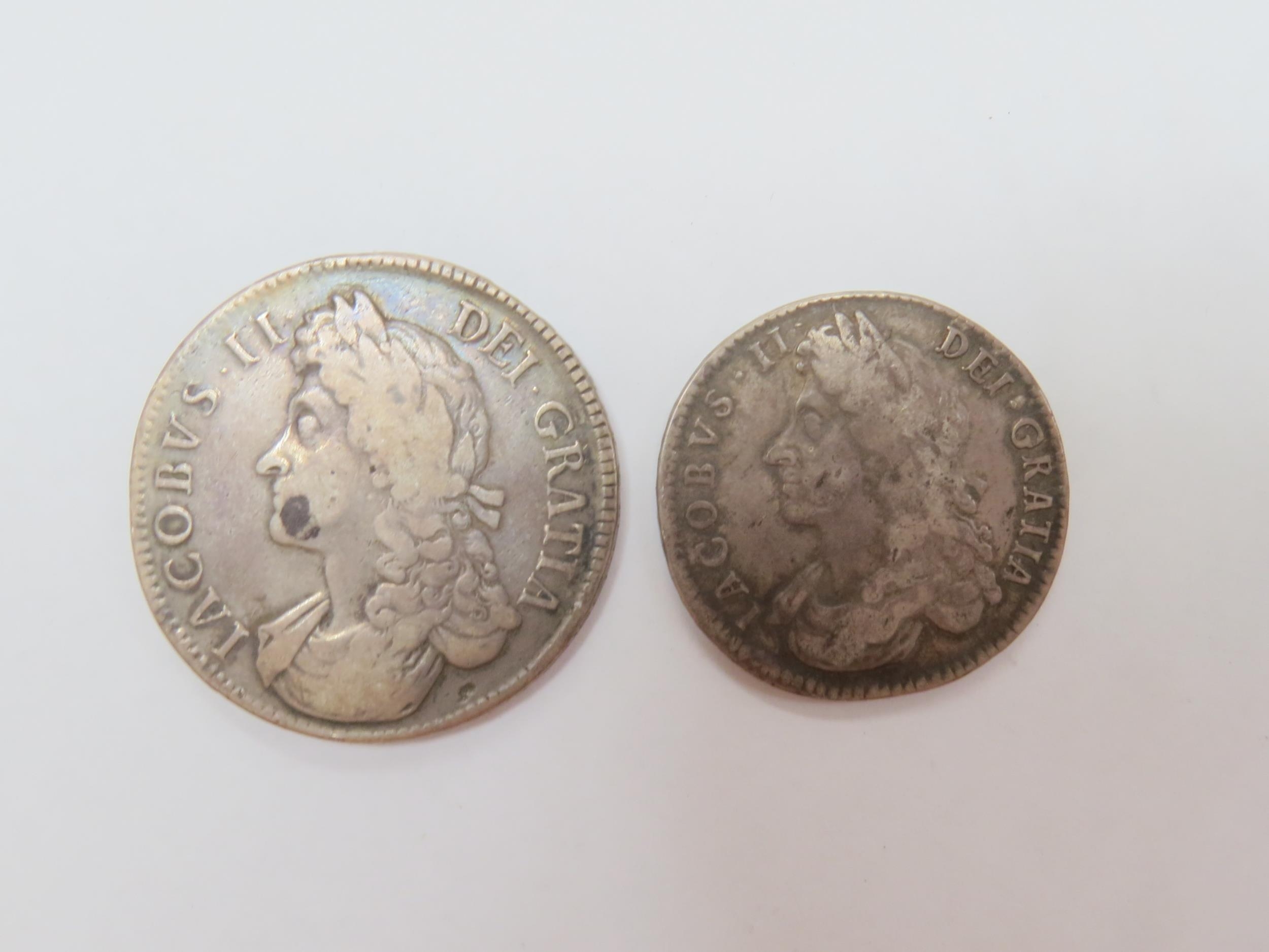 James II (1685-1688): A second bust 1687 crown, Tertio to edge, (Poor - F) plus a 1687 half crown,