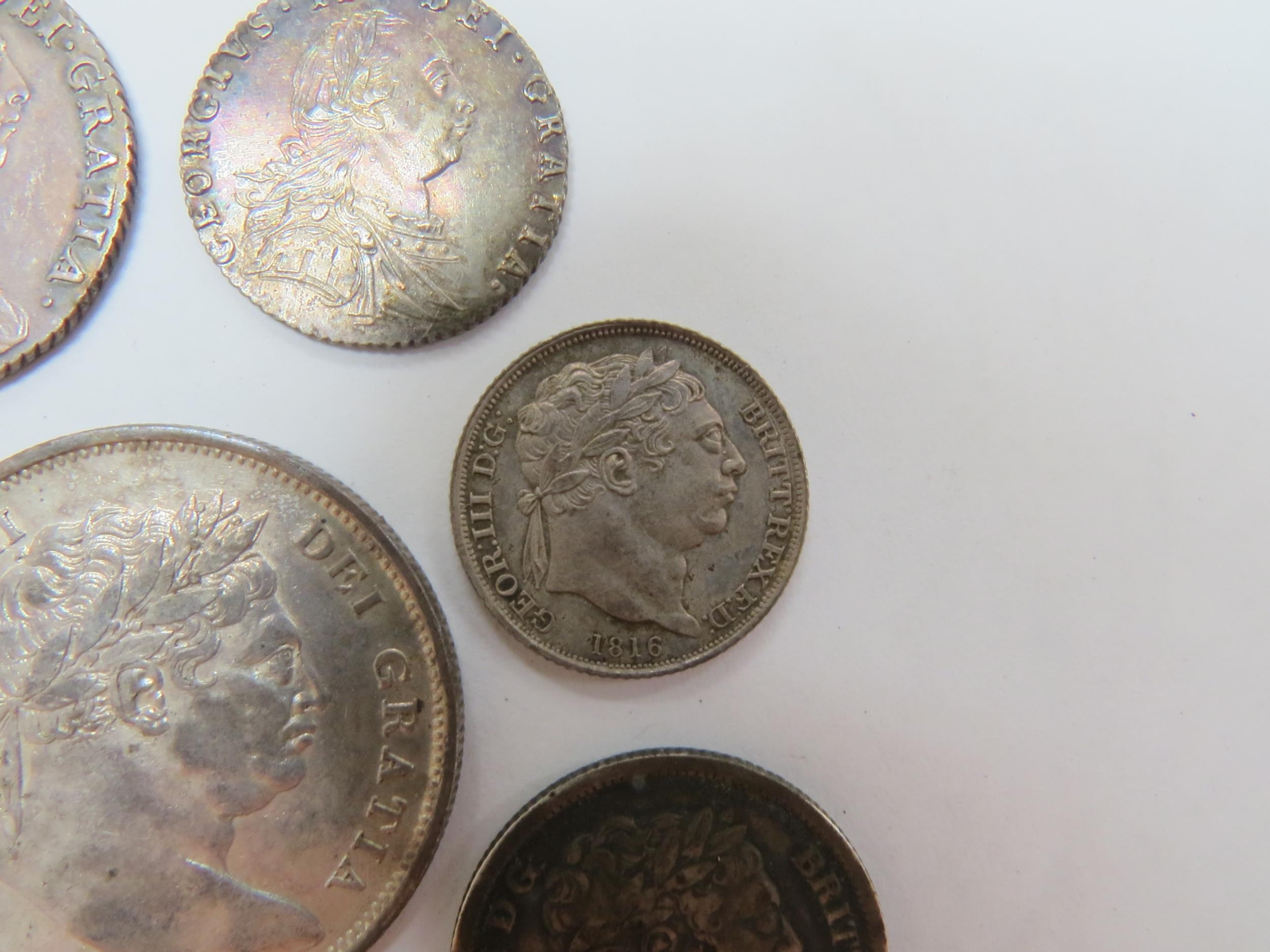 George III (1760-1820): A collection of silver coinage from halfcrown down to sixpence. Laureate and - Image 2 of 5