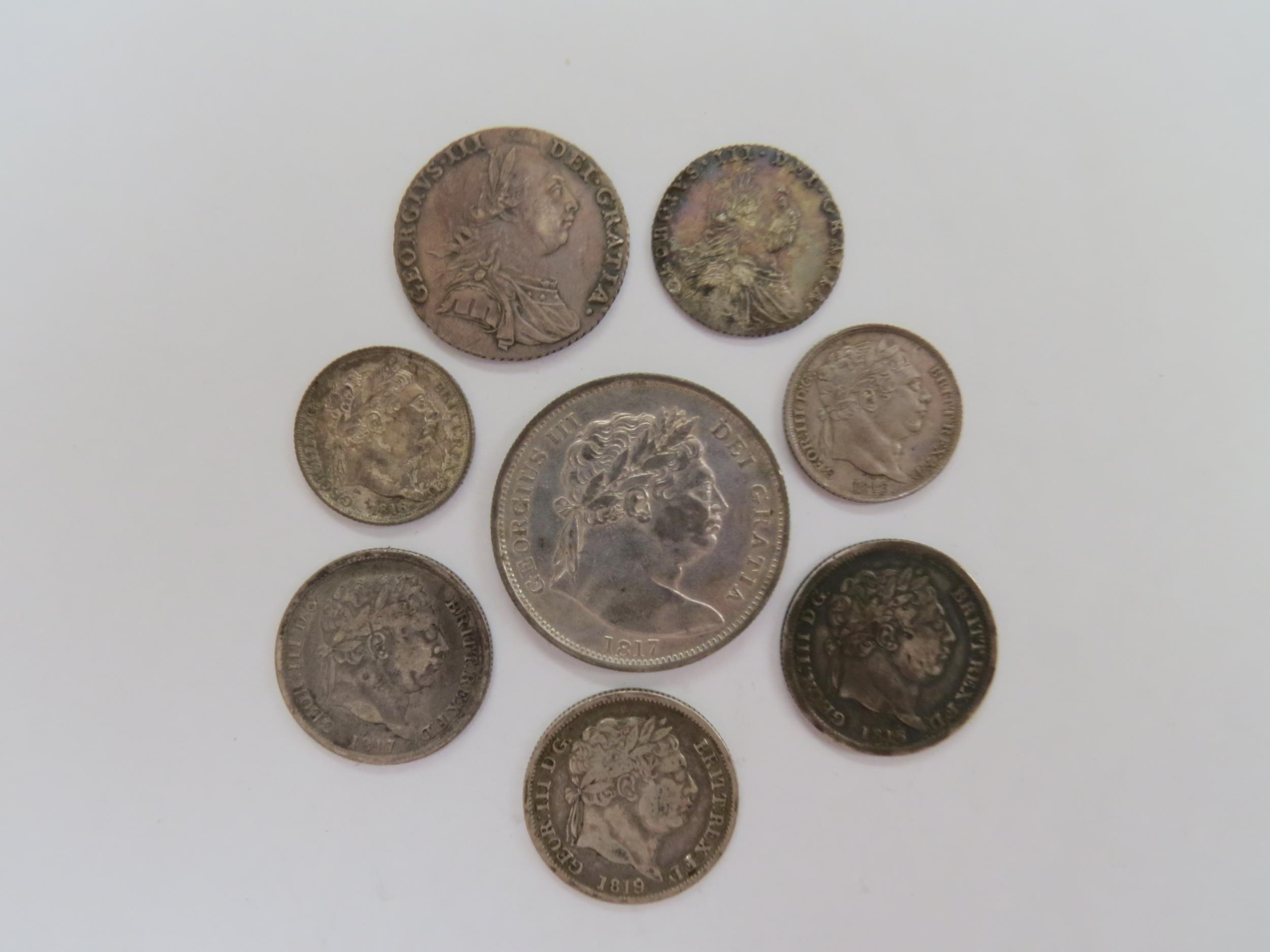 George III (1760-1820): A collection of silver coinage from halfcrown down to sixpence. Laureate and