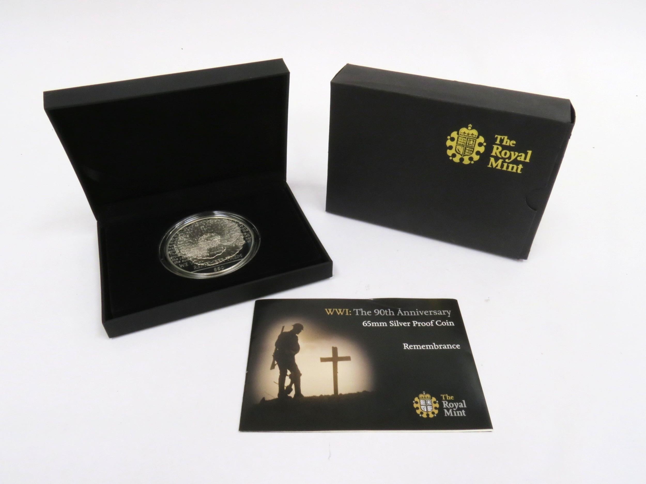 A Royal Mint 2008 Soloman Islands WWI 90th Anniversary 65mm silver proof coin, with certificate