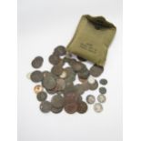 A small collection of mainly copper 18th Century half pennies, tokens, plus some Roman detector