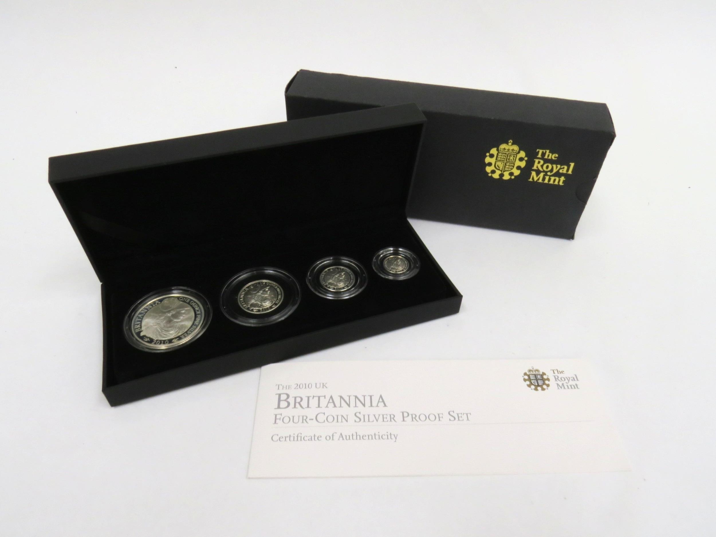 A Royal Mint 2010 Britannia four coin silver proof set with certificate and box