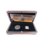 A London mint boxed Penny Black 170th Anniversary stamp and gold coin set, the coin with pearl black
