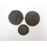 A Byzantine Empire copper follis, a 1795 Portuguese Azores 20 Reis and an early 19th Century Nepal