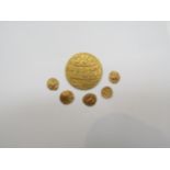 An Indian Bengal one Mohur gold coin together with five gold Eastern Gangas coins