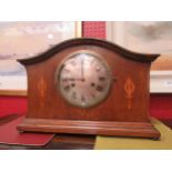 An early to mid 20th Century oak mantel clock, two train movement striking on a coiled gong, 28cm