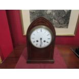 A mahogany cased French lancet top mantel clock, 28cm high