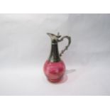 A Edwardian Cranberry glass wine decanter, 26cm high