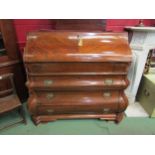 Circa 1850's a Dutch walnut bombe bureau the serpentine shape fall having a well fitted interior and