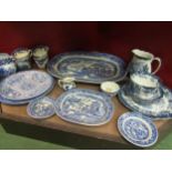 19th Century blue and white meat plates and associated late 19th/early 20th Century blue and white