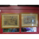Two prints depicting horse riding, both have maple frames and gilt slips, 45cm x 63cm and 38cm x