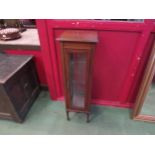 A line inlaid square form display cabinet with shelved interior on spade feet, 98cm high