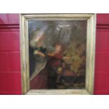 A Victorian oil on canvas depicting mother with child grasping grapes, gilt framed, 74cm x 62cm