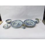 Mixed 19th Century Oriental export blue and white wares including plates, bowl, saucer, miniature